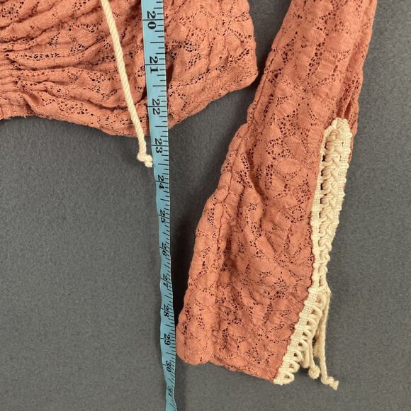 Free People Lilah Lace Ruched Top Blouse With Lace Up Cuffs, Medium - Picture 6 of 7